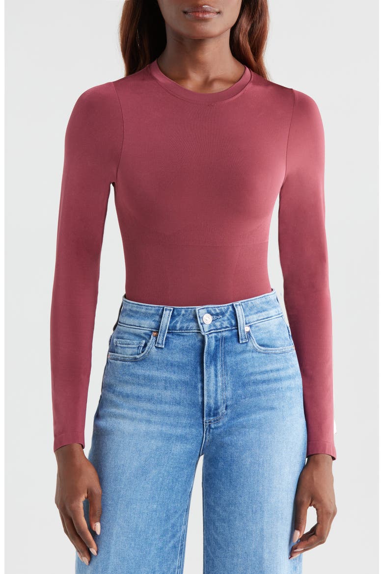 Butter Sculpt Long Sleeve Bodysuit, Alternate, color, DARK CHERRY
