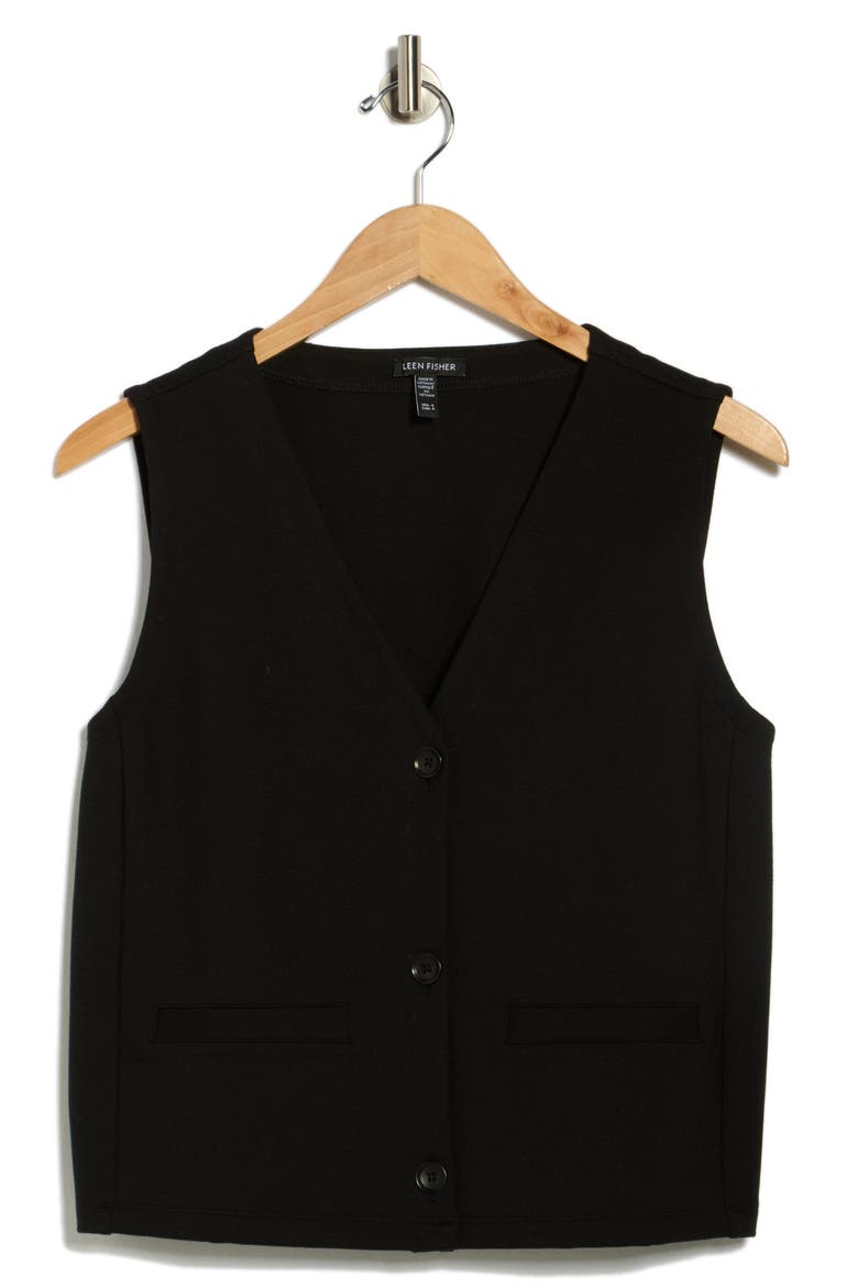 Button Front Vest, Alternate, color, BLACK