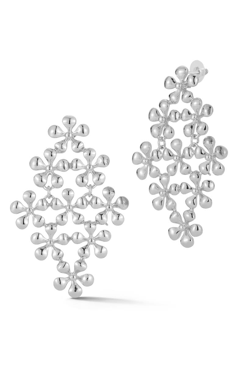 SPHERA MILANO Flower Chandelier Earrings, Main, color, Silver