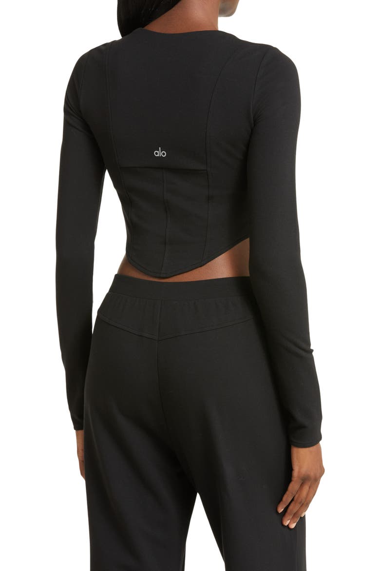 Corset Detail Crop T-Shirt, Alternate, color, BLACK