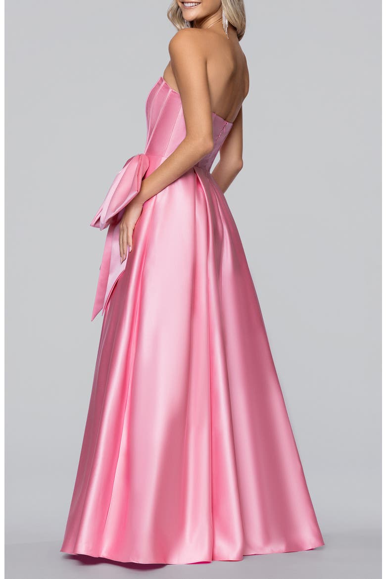 Bow Strapless Satin Ballgown, Alternate, color, PINK