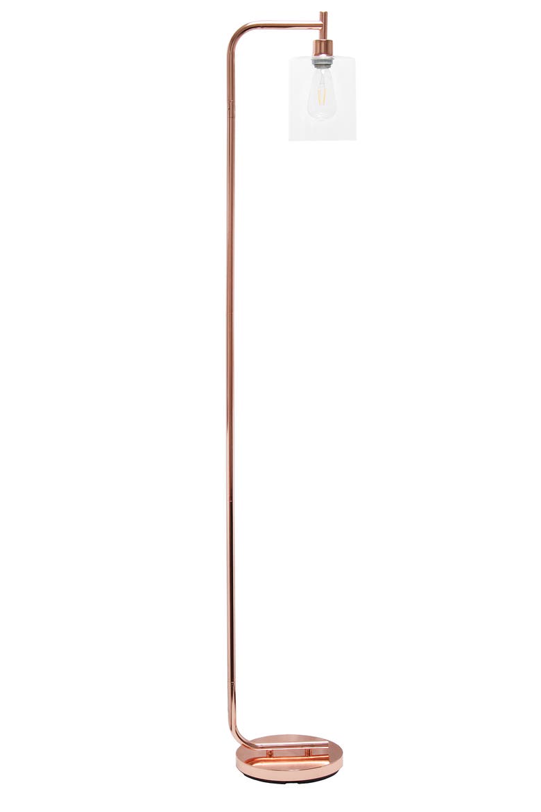 Modern Iron Lantern Floor Lamp with Glass Shade - Rose Gold, Main, color, ROSE GOLD