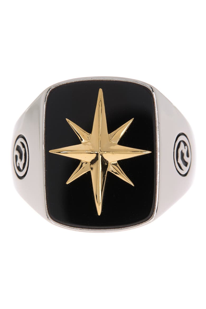 Sterling Silver & 18K Yellow Gold Star Onyx Ring, Main, color, BLACK
