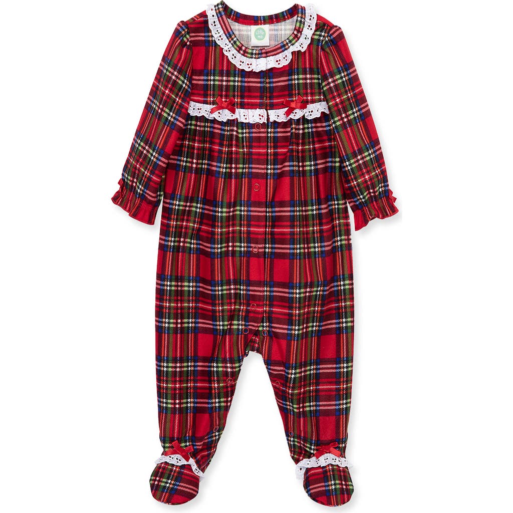 Little Me Baby Girls Plaid Footed Coverall In Red