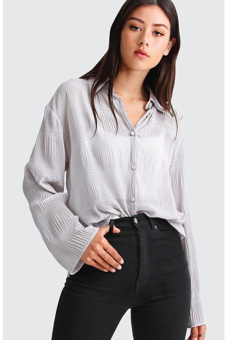 Yoko Shirred Chiffon Blouse, Alternate, color, Grey