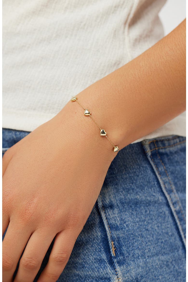 Lani Puffy Heart Station Bracelet, Alternate, color, GOLD