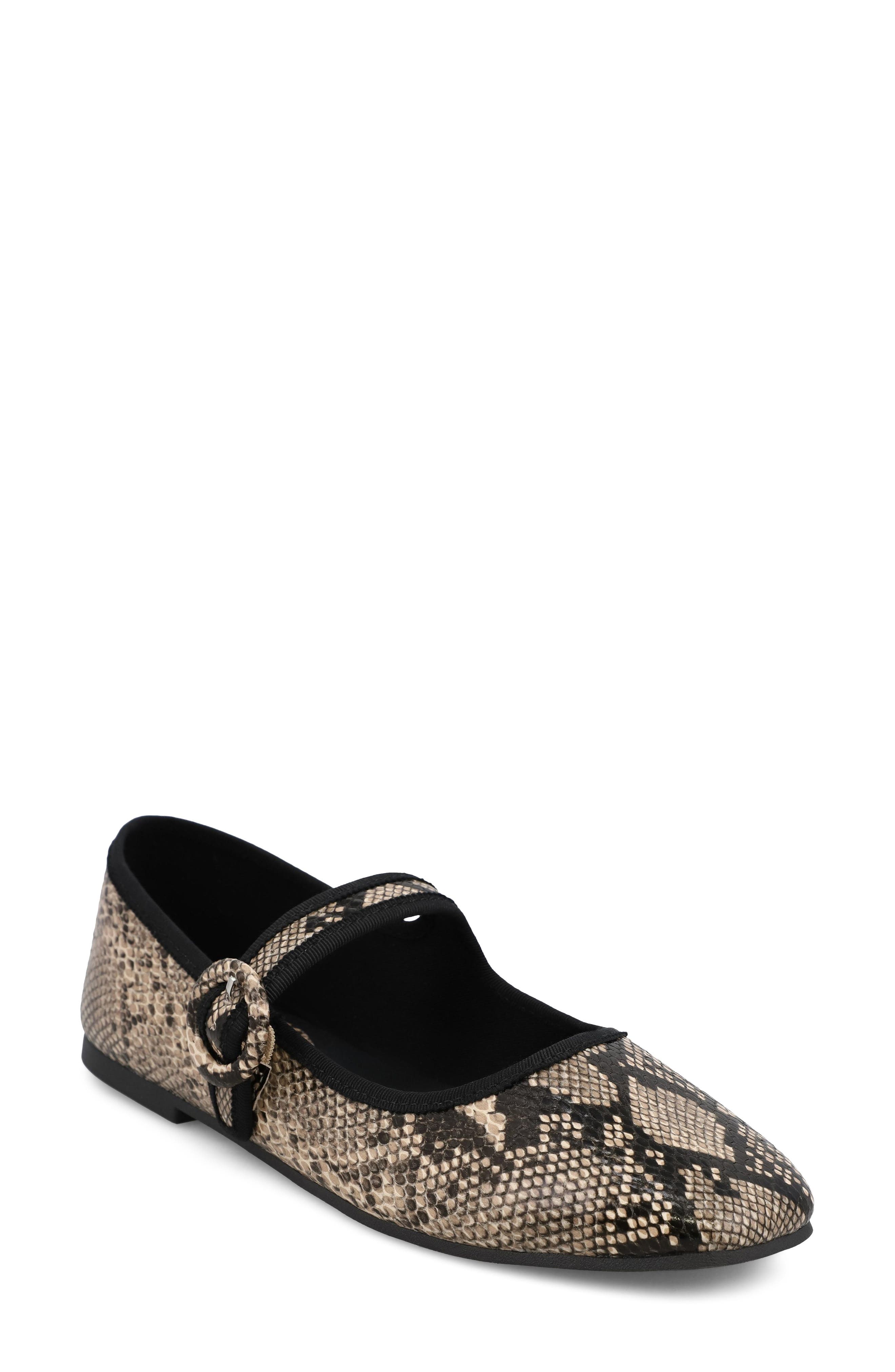 Miya Snake Print Faux Leather Mary Jane Flat, Main, color, BEIGE MULTI