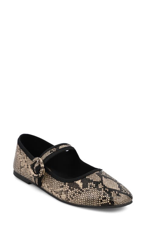 Miya Snake Print Faux Leather Mary Jane Flat