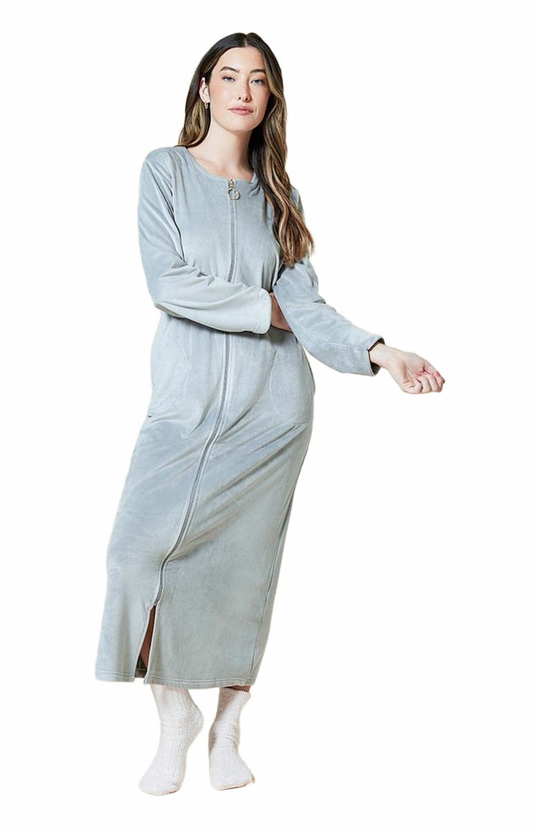 Softies Serenity Sweetheart Neck Zip Robe, Alternate, color, Grey