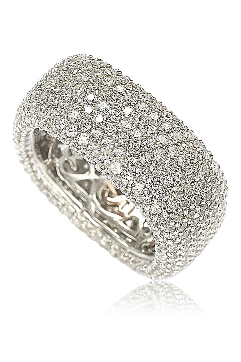 Sterling Silver Pavé Cubic Zirconia Square Eternity Band Ring, Main, color, WHITE
