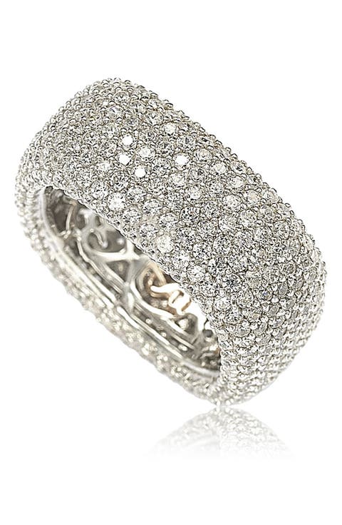 Sterling Silver Pavé Cubic Zirconia Square Eternity Band Ring