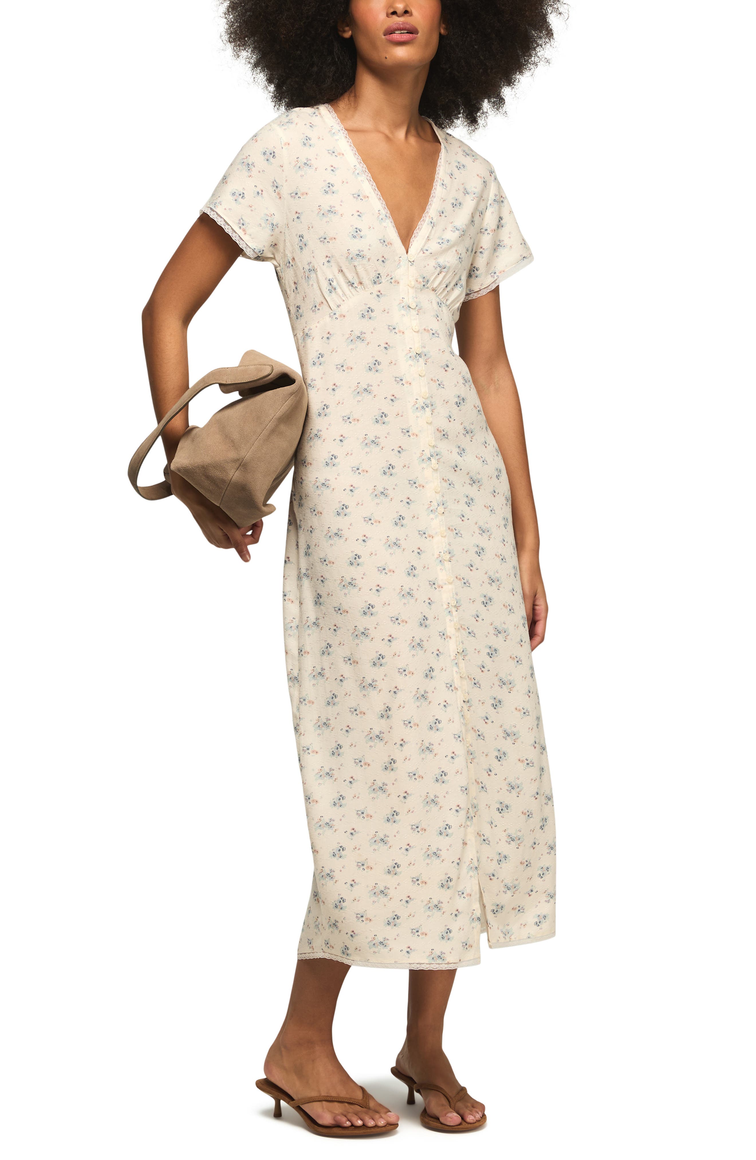 simone floral midi dress Simone Rocha Floral-Embroidered Puff-Sleeve Tulle Midi Dress