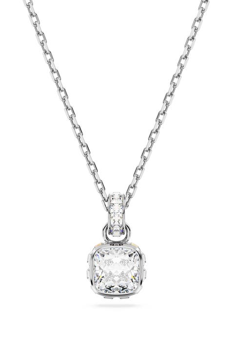 Square Cut Birthstone Crystal Pendant Necklace