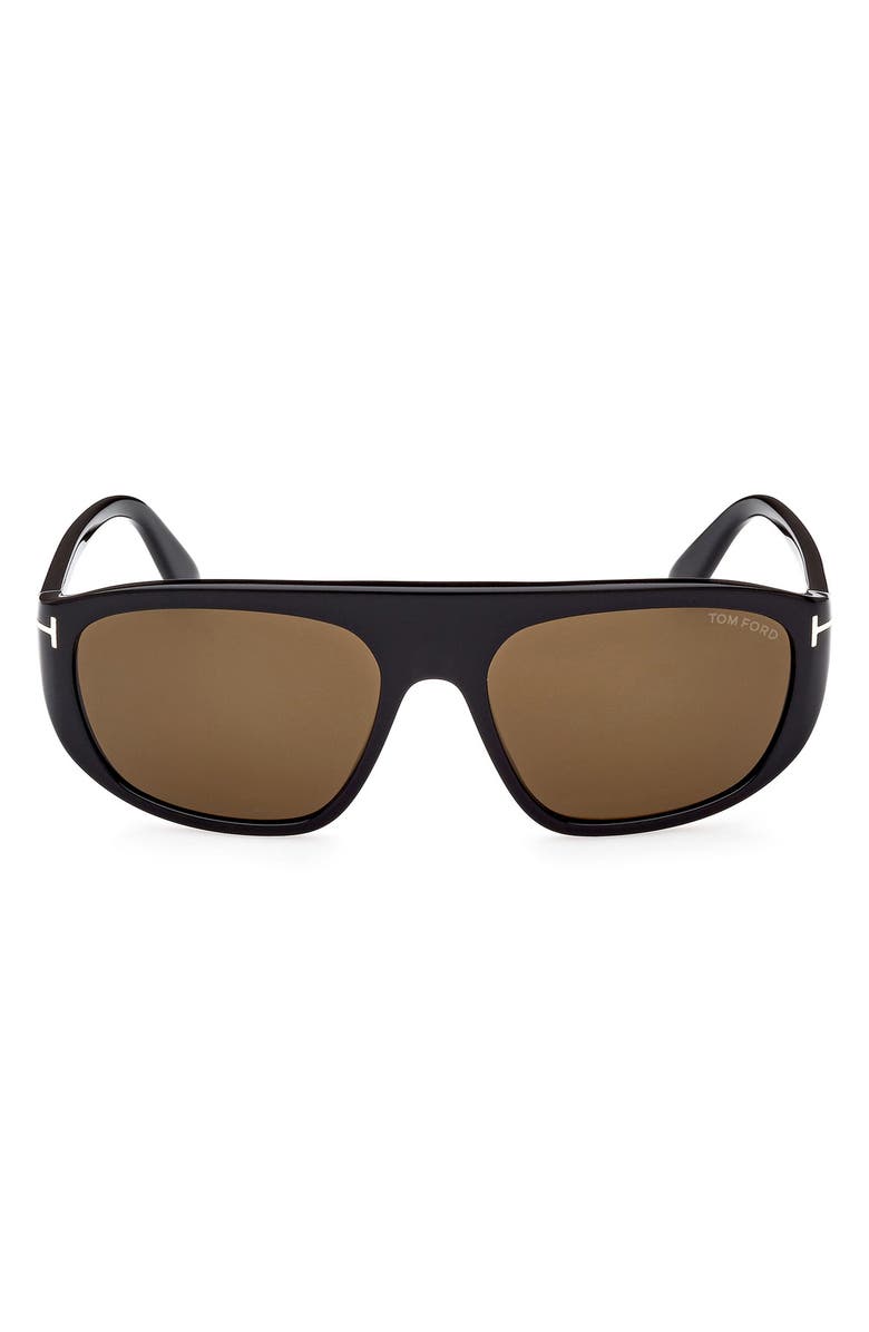 TOM FORD 58mm Pilot Sunglasses, Main, color, Shiny Black / Roviex