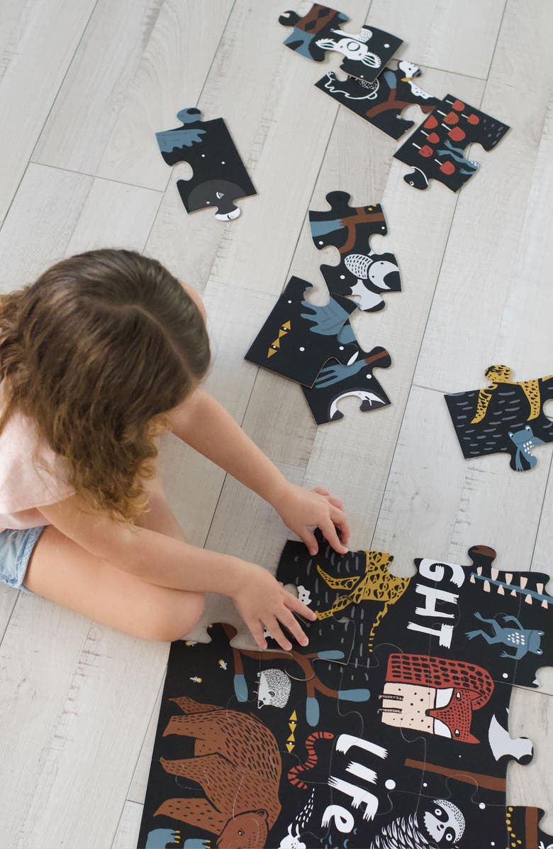 Wee Gallery Wild Life Floor Puzzle and Jungle Lacing Cards Bundle, Alternate, color, Woodland