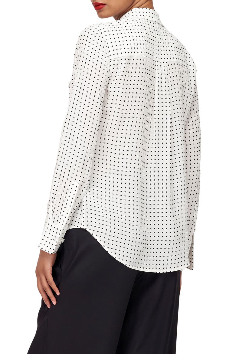 Slim Fit Signature Dot Print Silk Button-Up Blouse, Alternate, color, NTR WHT TR