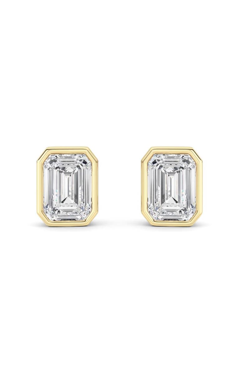 2Ct TW Emerald Cut Diamond Bezel Studs 14k Gold Lab Grown Earrings, Main, color, 14k Yellow Gold