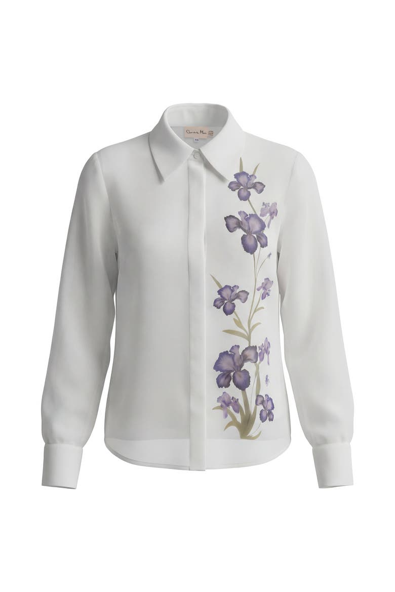 Floral Puff Sleeve Hidden Placket Blouse, Main, color, Off White