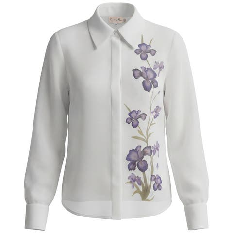 Floral Puff Sleeve Hidden Placket Blouse