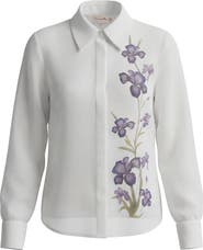 Coco de la Mour Floral Puff Sleeve Hidden Placket Blouse