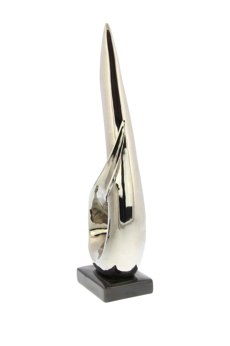 Silvertone Porcelain Abstract Sculpture with Black Base, Alternate, color, SILVER