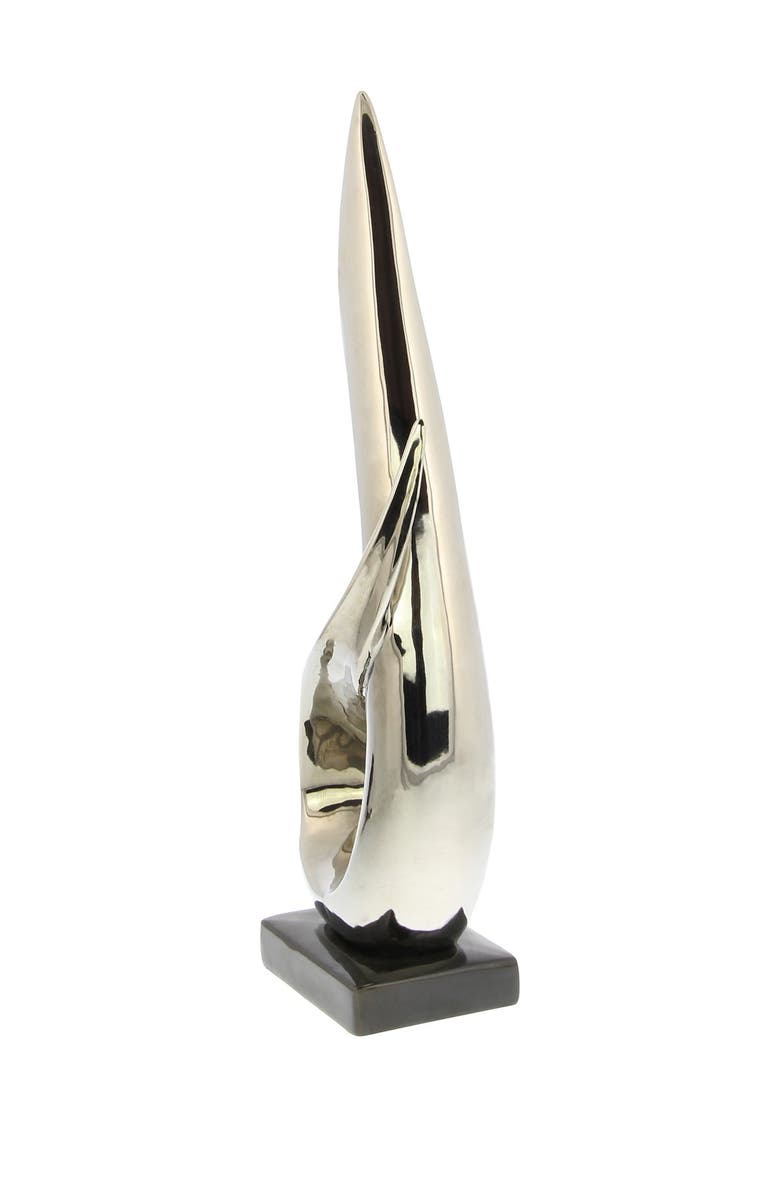 WILLOW ROW Silvertone Porcelain Abstract Sculpture with Black Base, Alternate, color, Silver