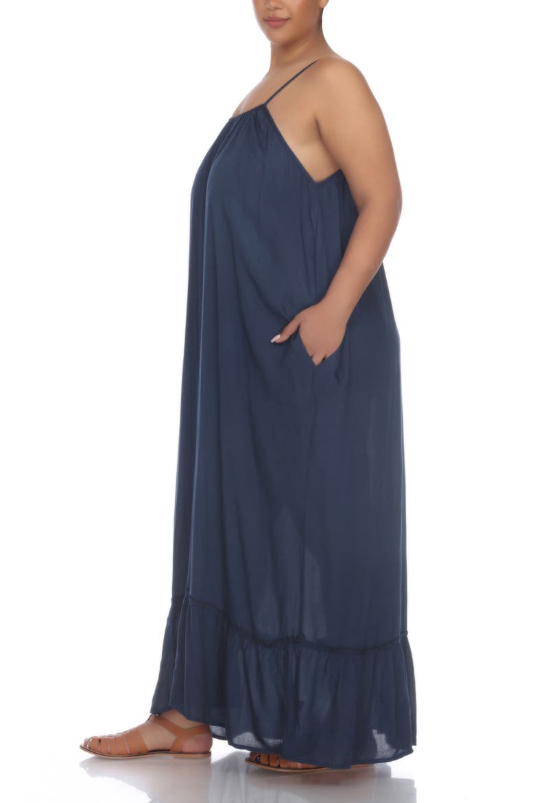 Spaghetti Strap Maxi Dress with Ruffle Hem, Alternate, color, MIDNIGHT MW