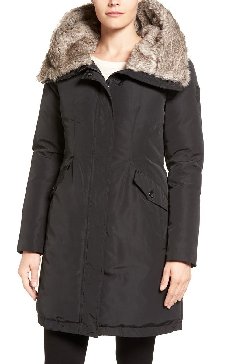 Vince Camuto Faux Fur Trim Hooded Down & Feather Parka, Main, color, 
