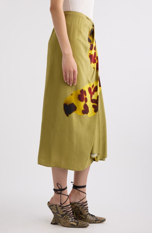 Dries Van Noten Gathered Printed Wrap-effect Satin Midi Skirt In Ocra