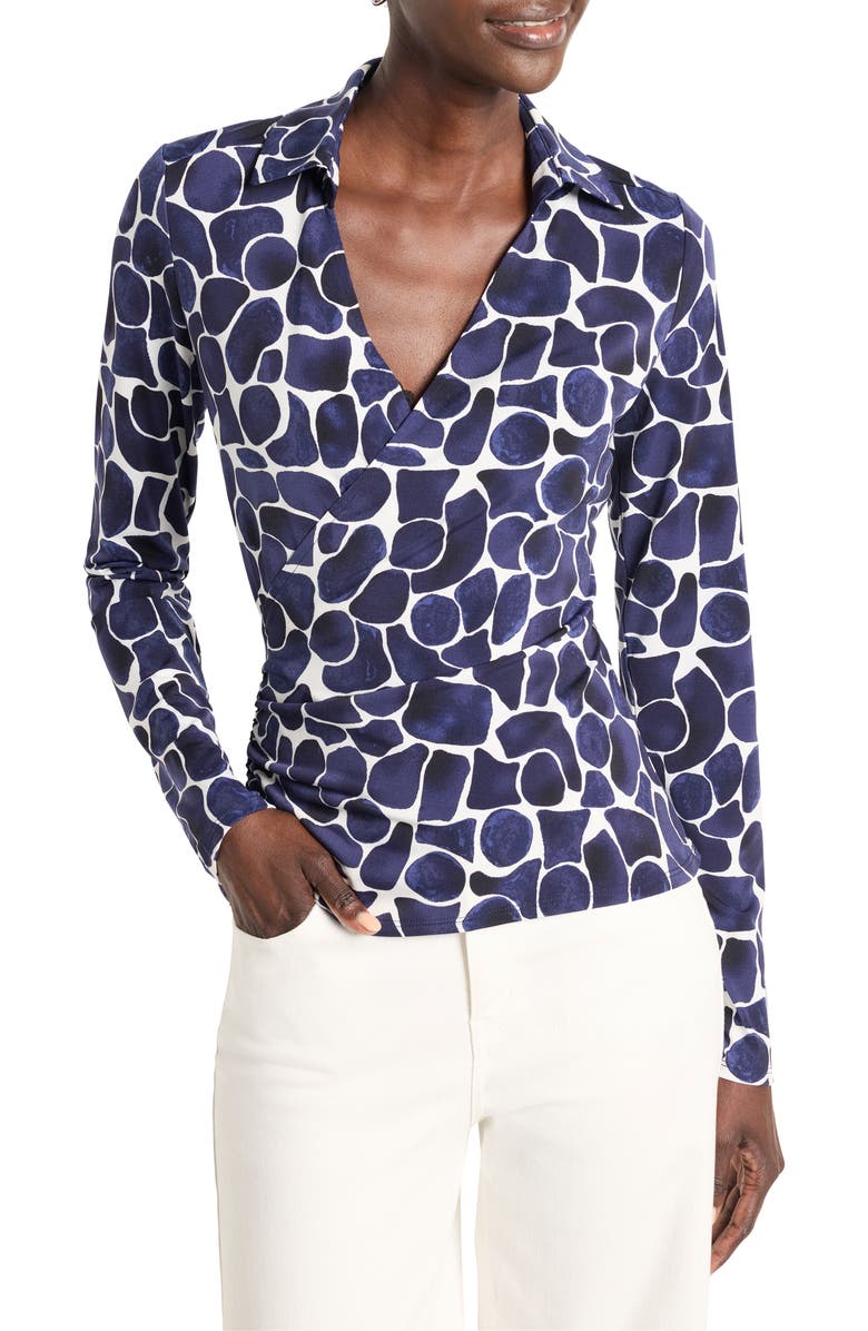 NIC+ZOE Geo Pebble Faux Wrap Top, Main, color, Indigo Multi