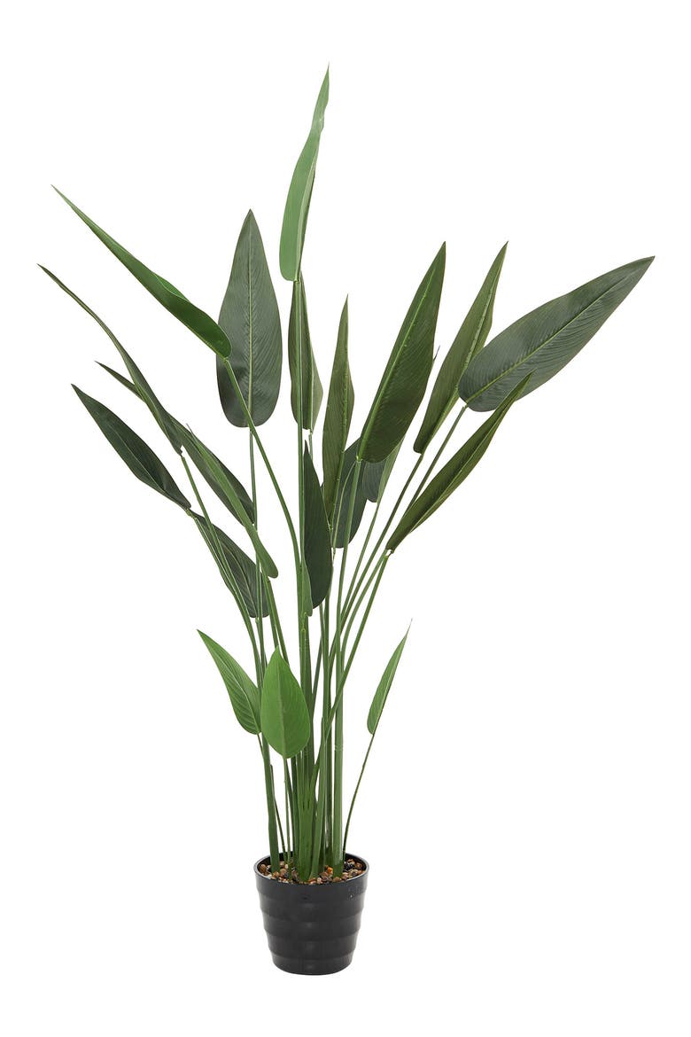 Green Faux Foliage Bird of Paradise Artificial Plant with Black Fluted Pot, Alternate, color, GREEN