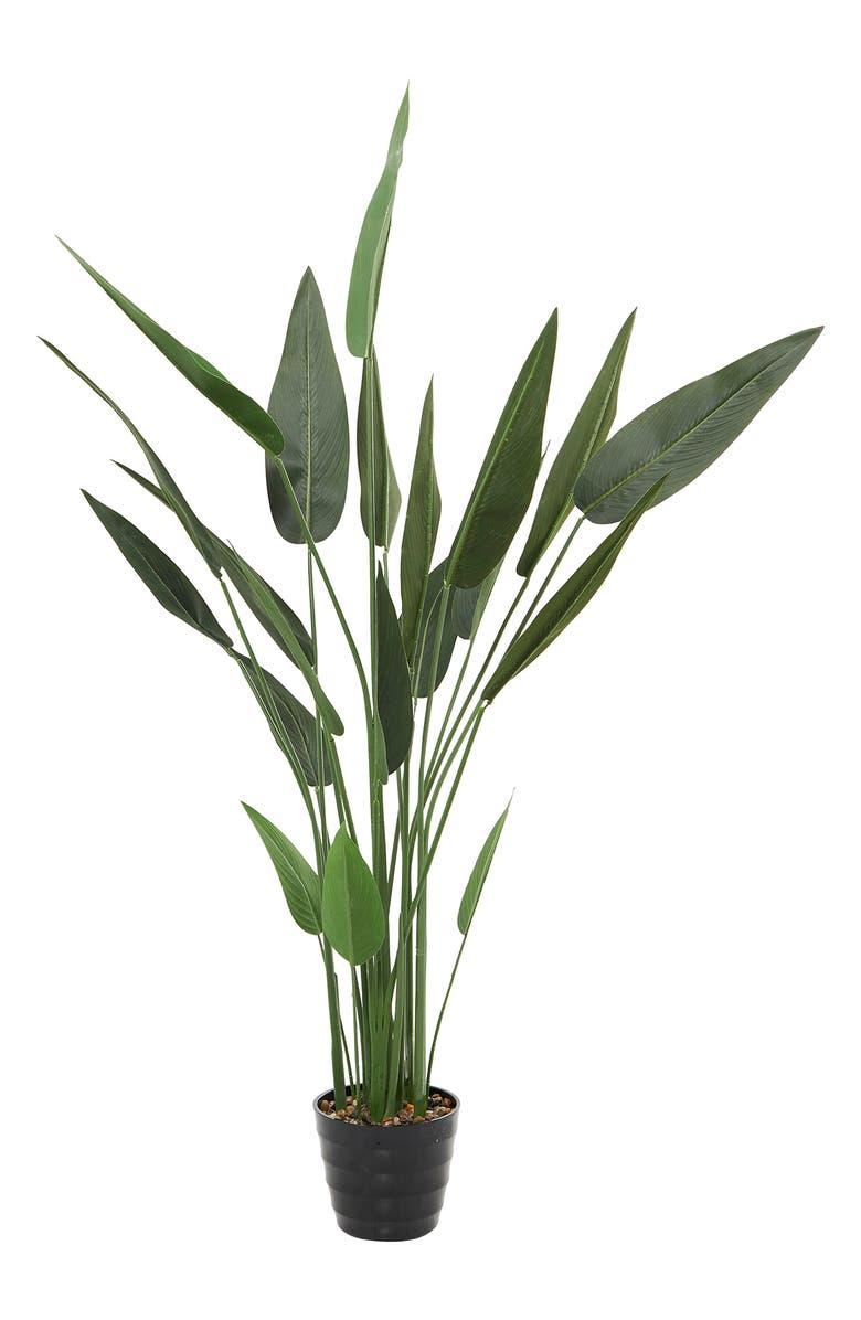 GINGER BIRCH STUDIO Green Faux Foliage Bird of Paradise Artificial Plant with Black Fluted Pot, Alternate, color, 