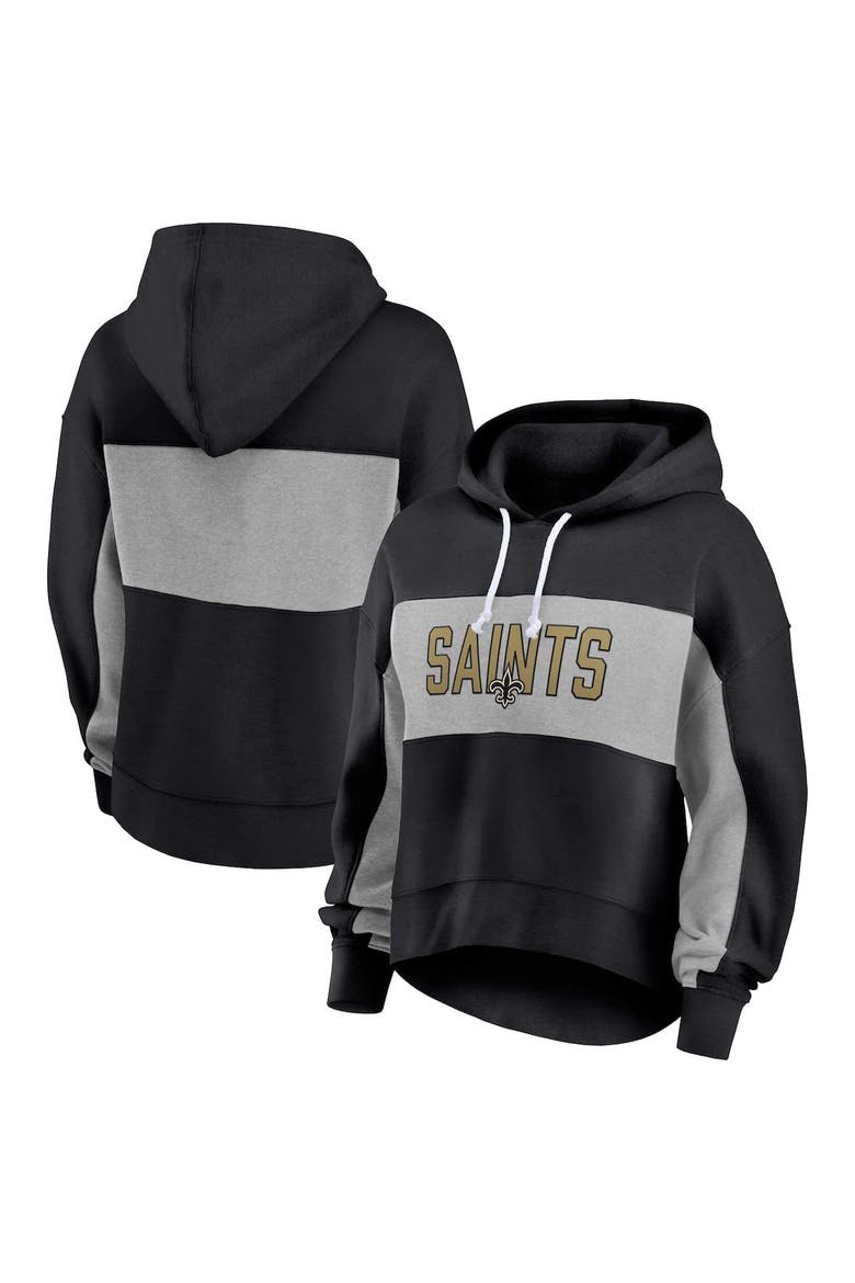 Women's Fanatics Branded  Black New Orleans Saints Filled Stat Sheet Lighweight Modest Crop Hoodie, Alternate, color, Black