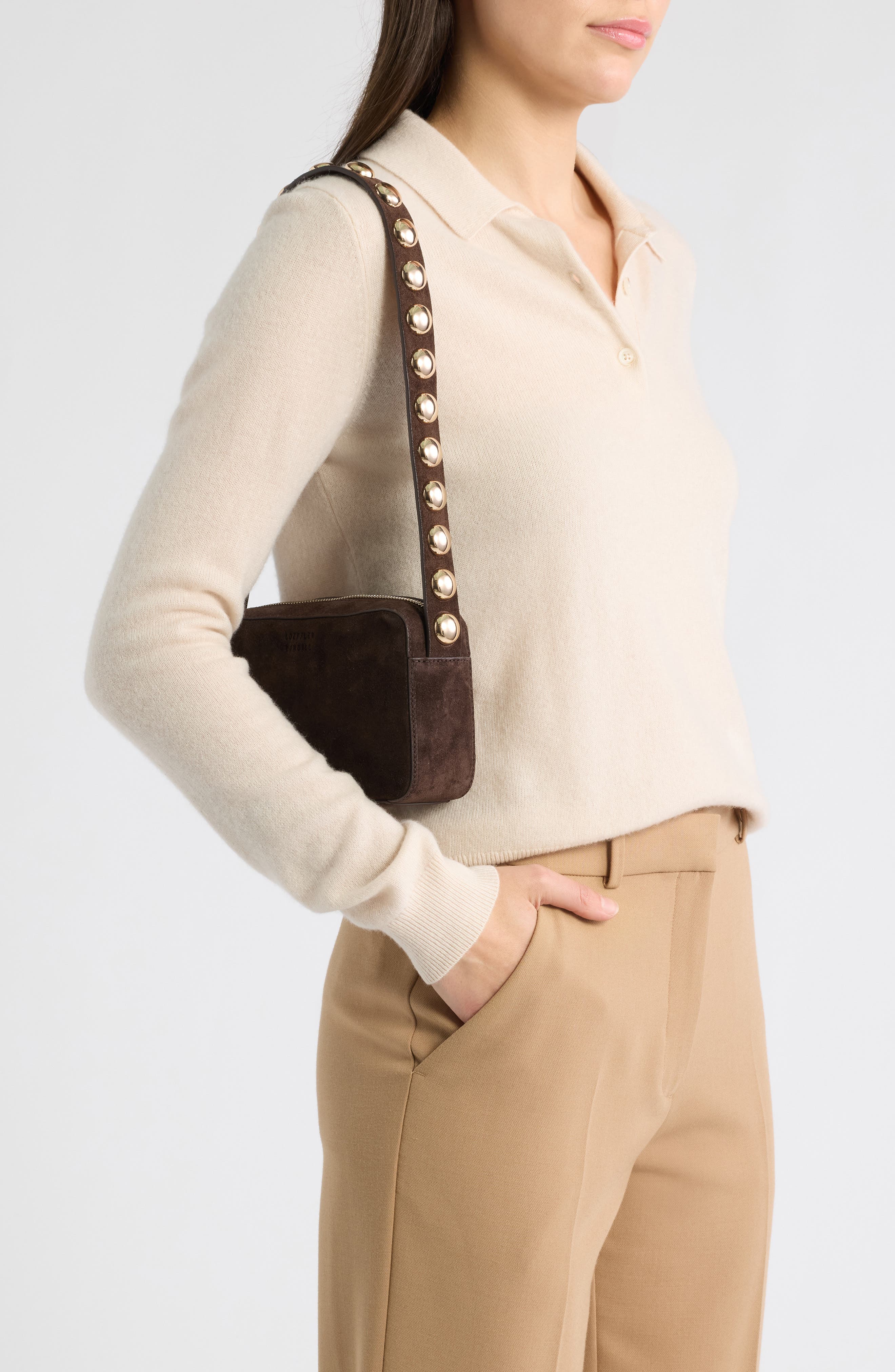 Tally Studded Suede Shoulder Bag, Alternate, color, TMORO