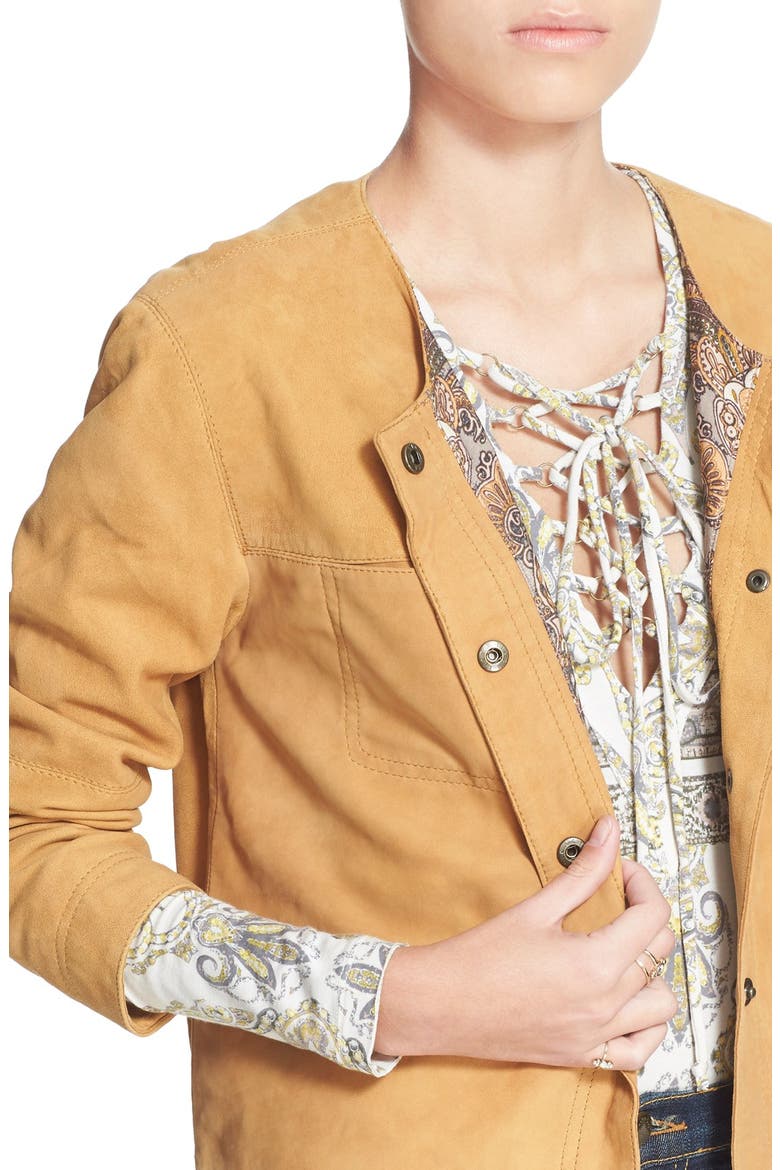 Collarless Suede Jacket, Alternate, color, GOLDEN HAZE