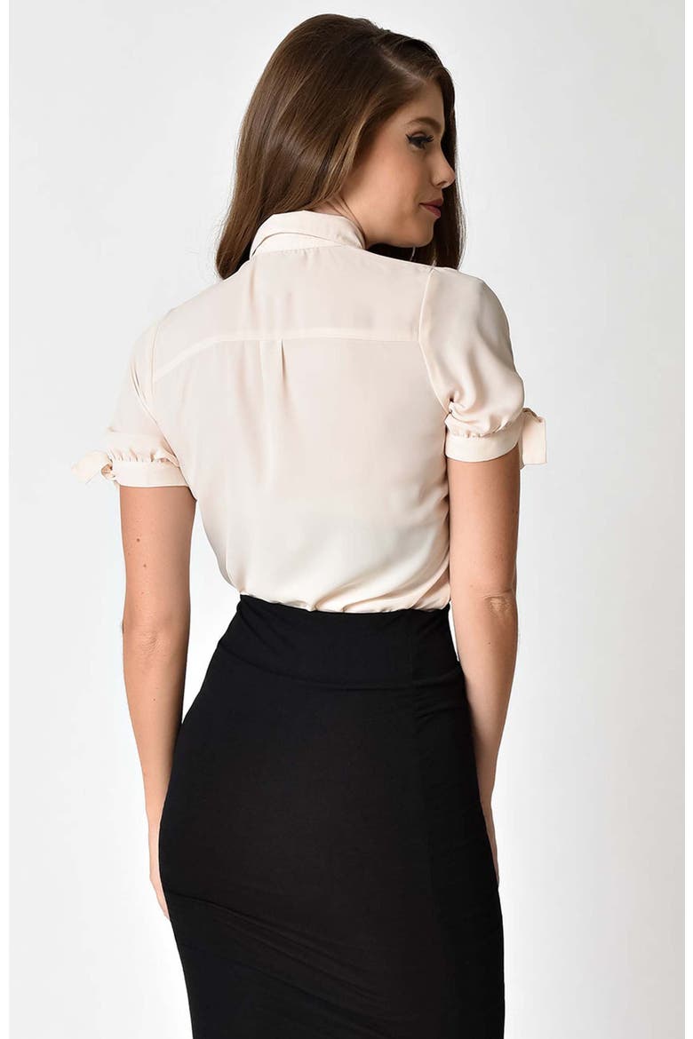 1950s Tie Cuff Blouse, Alternate, color, Cream
