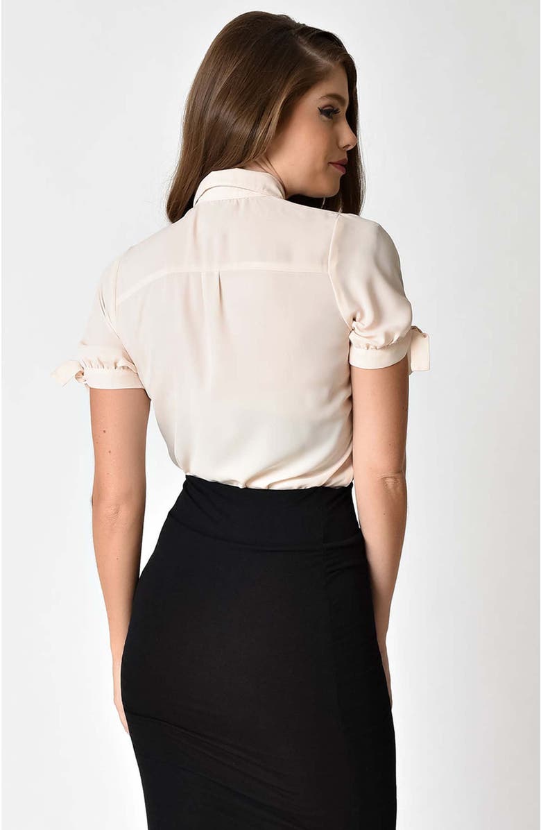 Unique Vintage 1950s Tie Cuff Blouse, Alternate, color, Cream