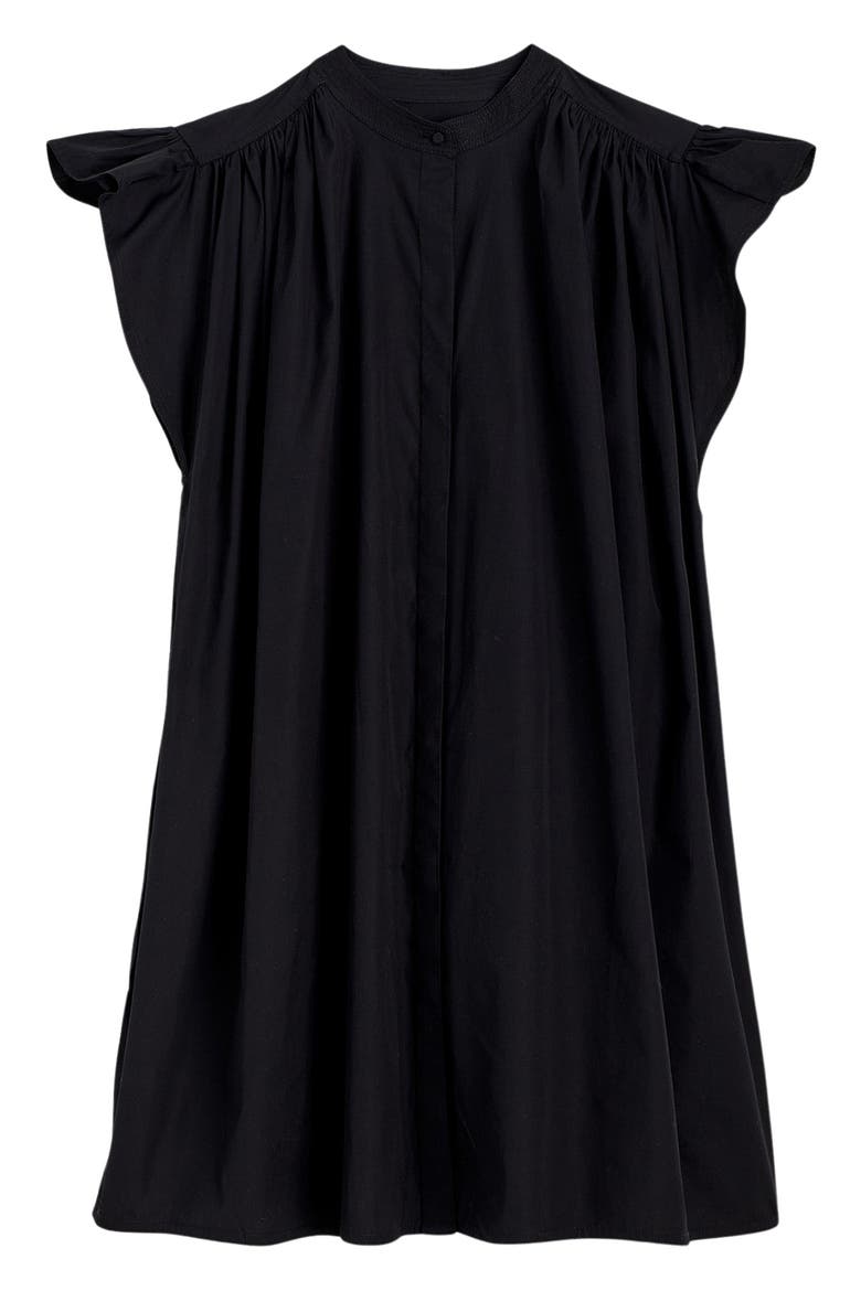 Flutter Sleeve Button Front Poplin Minidress, Alternate, color, JET BLACK