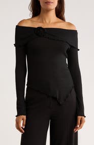 PATRIZIA LUCA Off the Shoulder Long Sleeve Asymmetric Top