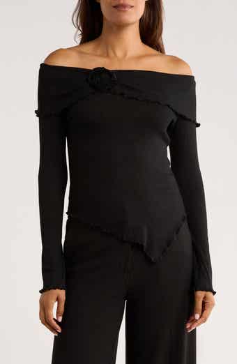 PATRIZIA LUCA Off the Shoulder Long Sleeve Asymmetric Top