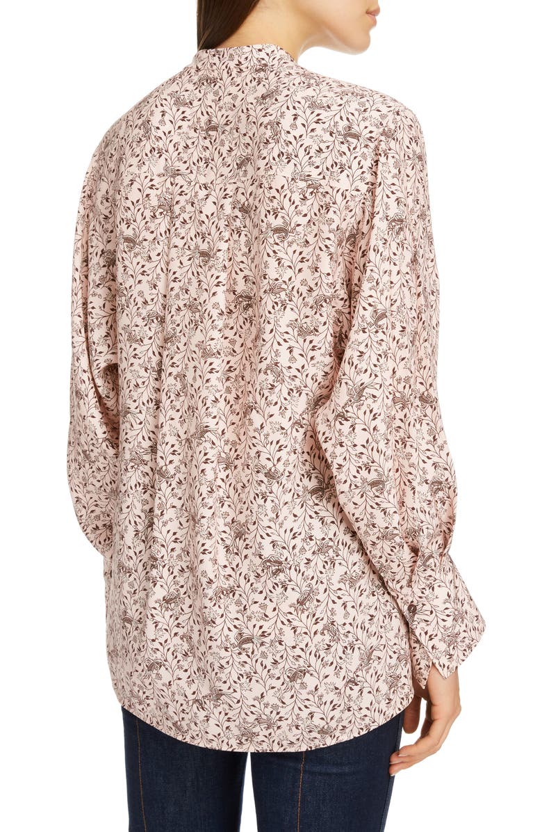 Chloé Bird Print Balloon Sleeve Silk Crepe Blouse, Alternate, color,