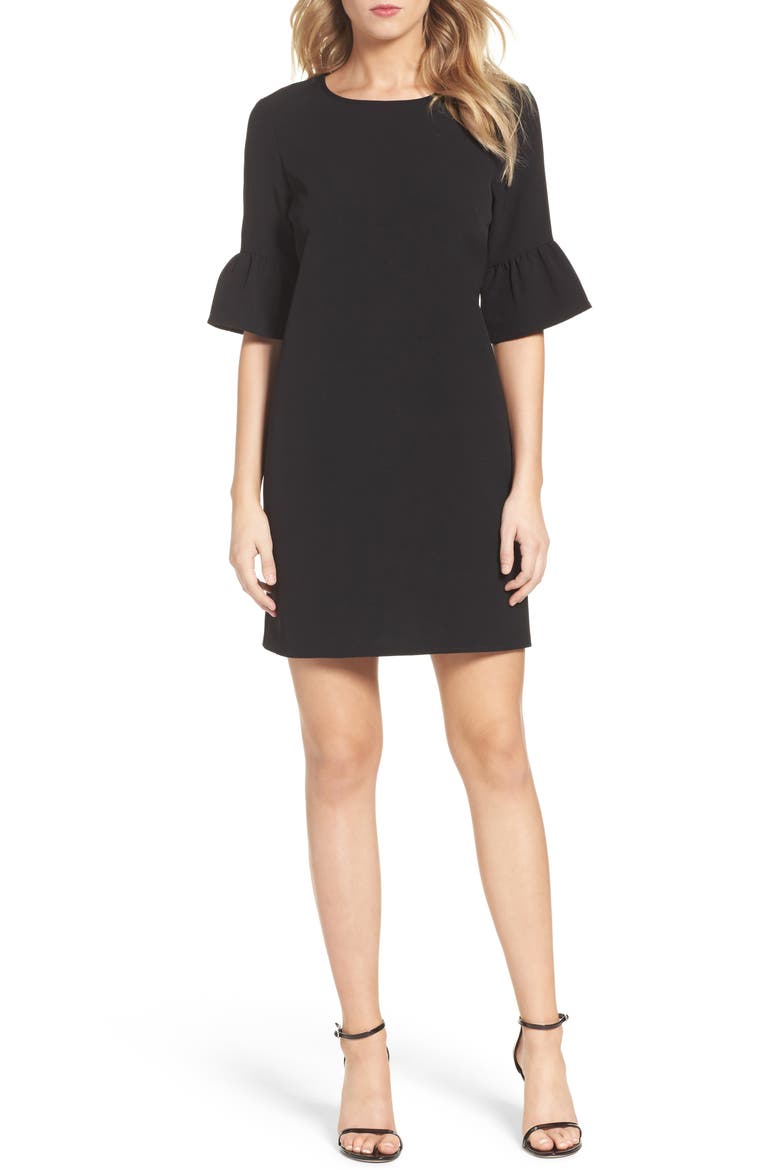 Bell Sleeve Shift Dress, Main, color, BLACK