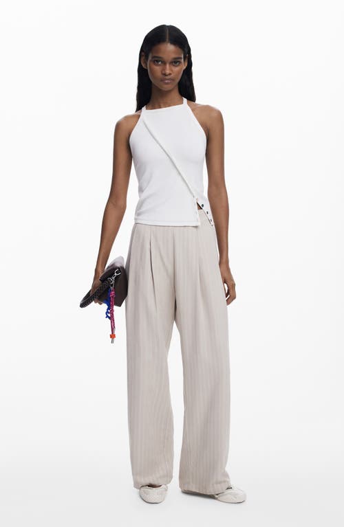 Desigual Pleat Front Wide Leg Pants In Animal Print