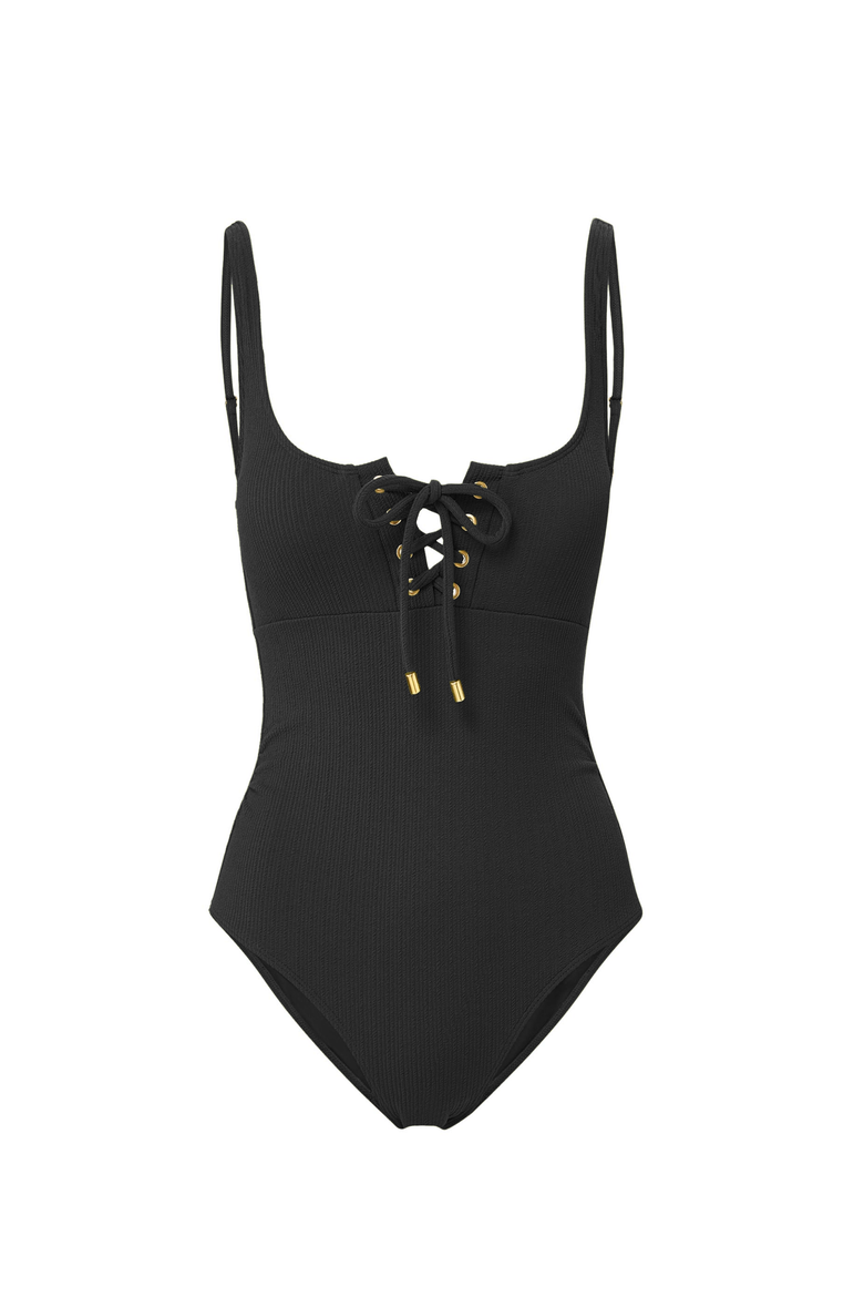 Taylor Lace-Up Underwire One-Piece Swimsuit, Main, color, Black