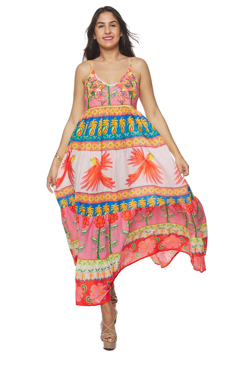 RANEES Bead Embellished Tiered Maxi Dress, Alternate, color, Orange