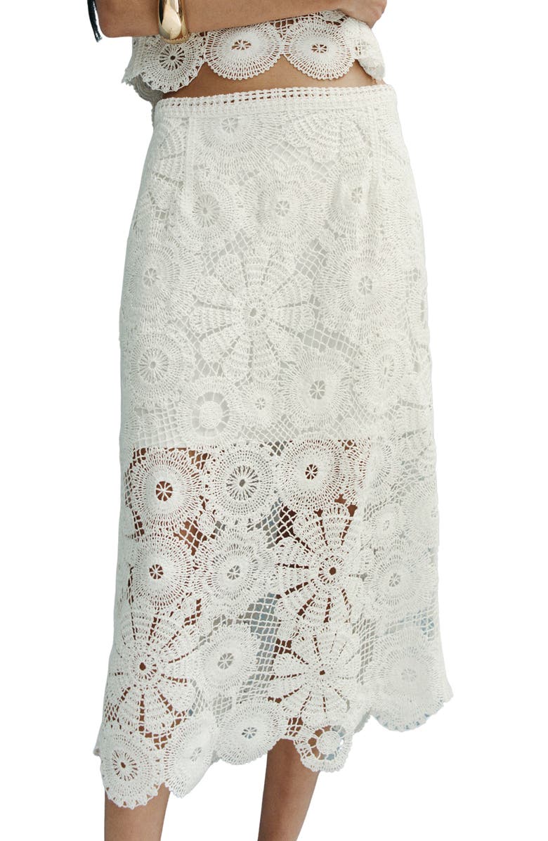 MANGO Lace Midi Skirt, Alternate, color, Off White