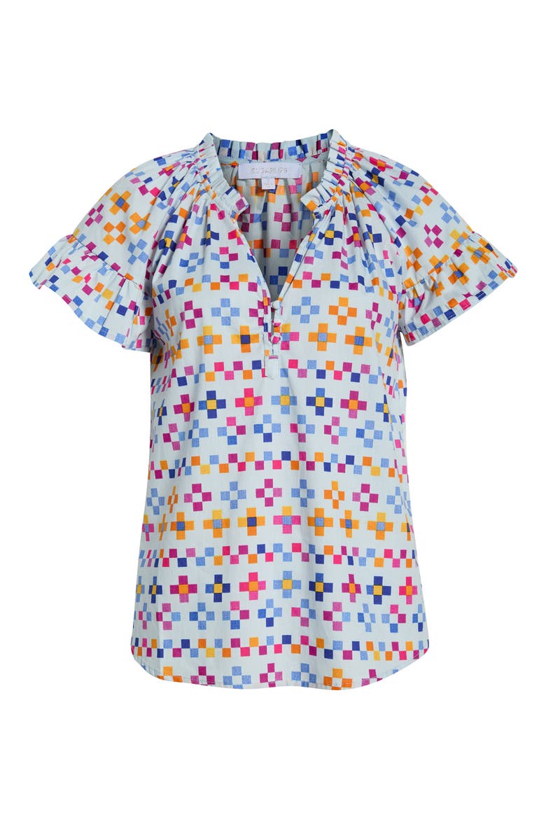 Kessa Geo Macy Ruffle Cotton Top, Alternate, color, LIGHT BLUE MULTI