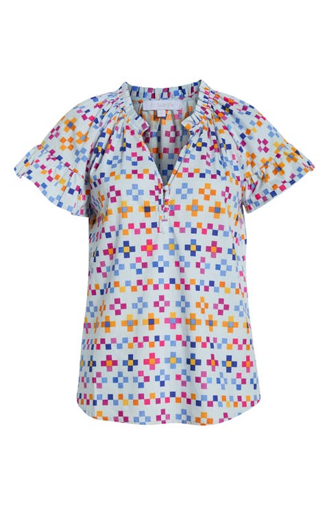 Kessa Geo Macy Ruffle Cotton Top