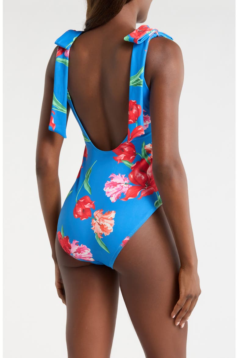 Delfina Bow Strap One-Piece Swimsuit, Alternate, color, BLUE/ RED