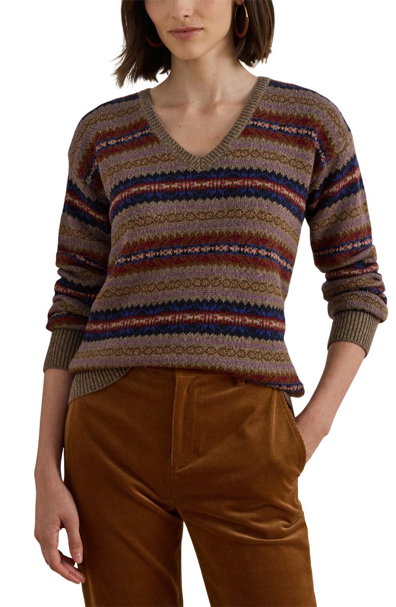 Lauren Ralph Lauren Fair Isle Cotton & Linen Sweater, Main, color, Taupe Heather Multi